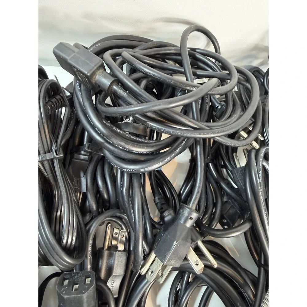 Lot of 50 3-Prong Standard PC Computer Monitor AC Power Cord Cable various size